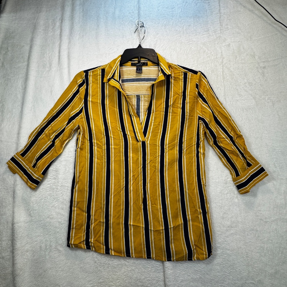 Streetwear Socirty Blouse Womens Size Small Yellow Striped Preppy Classic